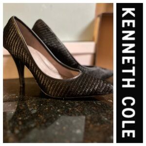Kenneth Cole Leather Calf Hair Textured Black Heels